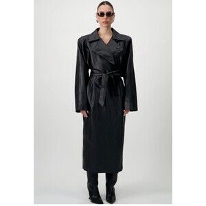 Women’s AfterHours Vegan Leather Black Maxi Trench Coat Size 0 - X-Small